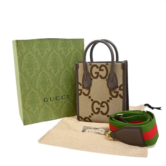 GUCCI Jumbo GG Pattern 2Way Mini Tote Hand Bag Canvas Leather Brown GHW - Picture 1 of 16